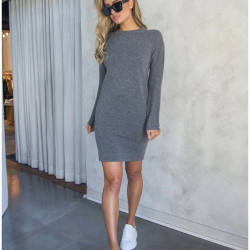 Vince Womens Wool Cashmere-blend Raglan Knit Sweater Crew Dress Heather Gray - M
